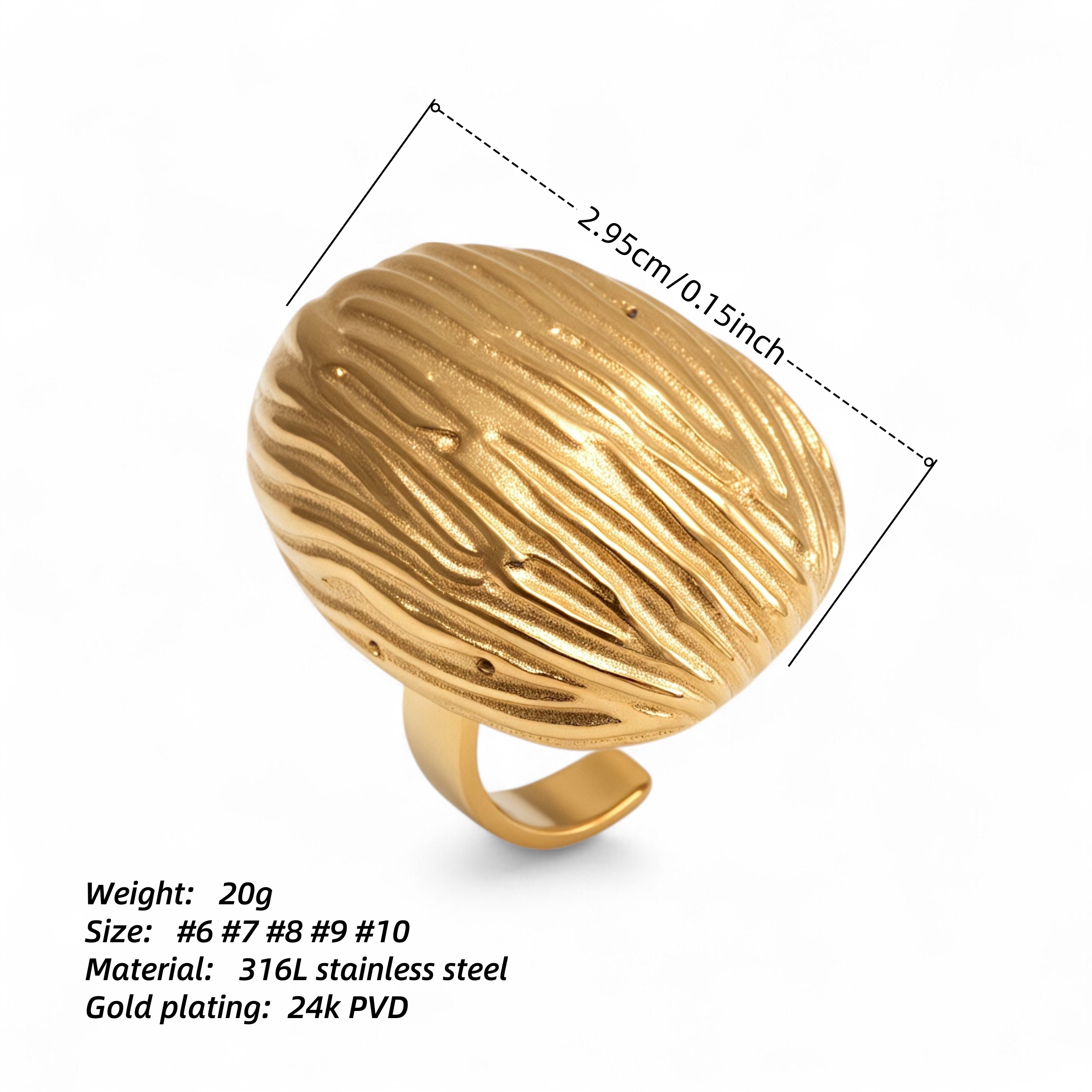 Women's Stainless Steel Ring with Wavy Texture丨G003691-JinBaoJewerly