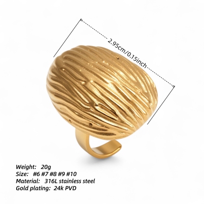 Women's Stainless Steel Ring with Wavy Texture丨G003691-JinBaoJewerly