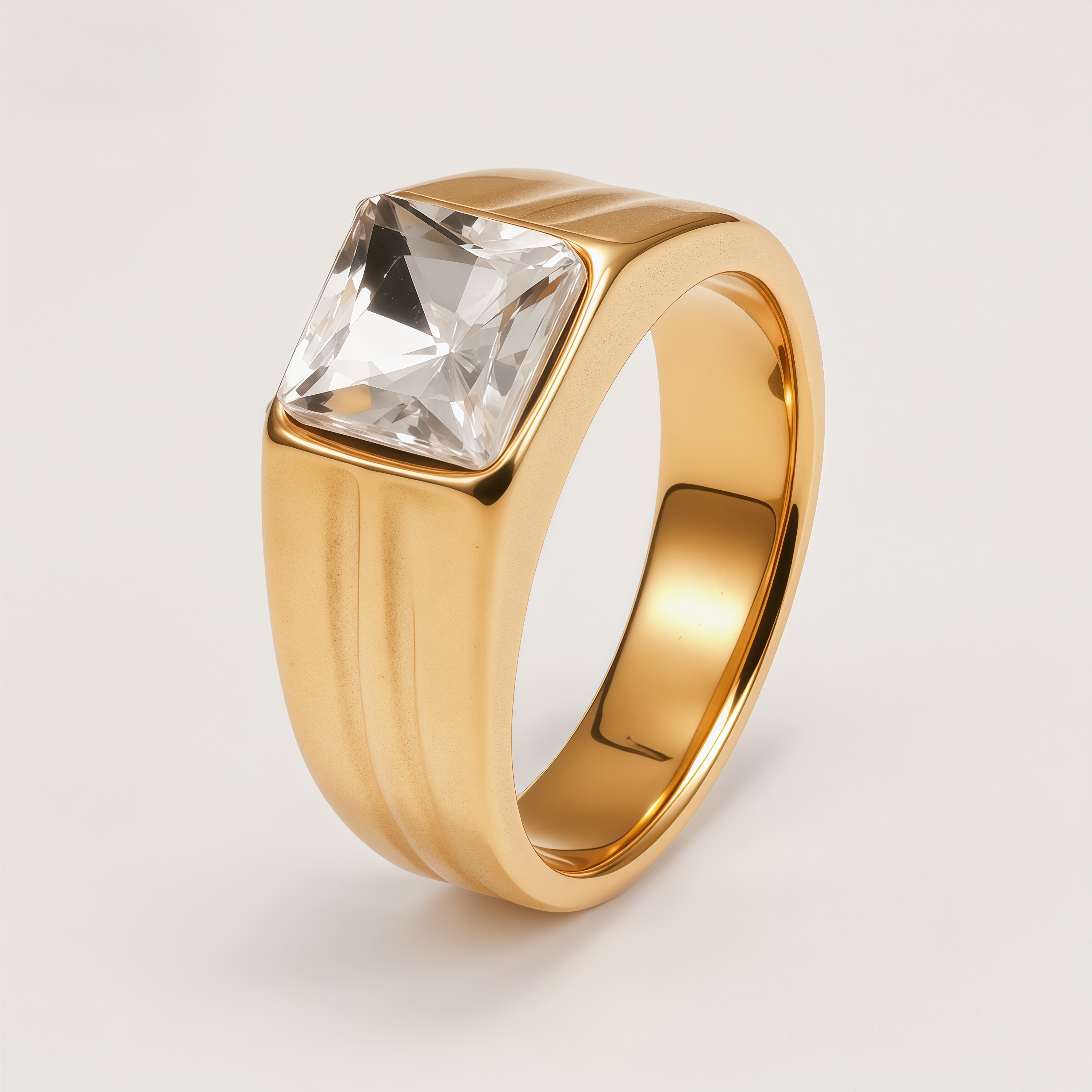 Men's Square Gem Side Carving - Bold Trendy Statement Ring