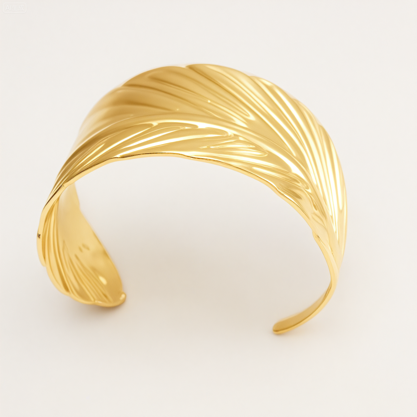 Chic Feather Cuff Bracelet 18K Gold Plated 316L Steel Waterproof | DZE0834-JinBaoJewerly