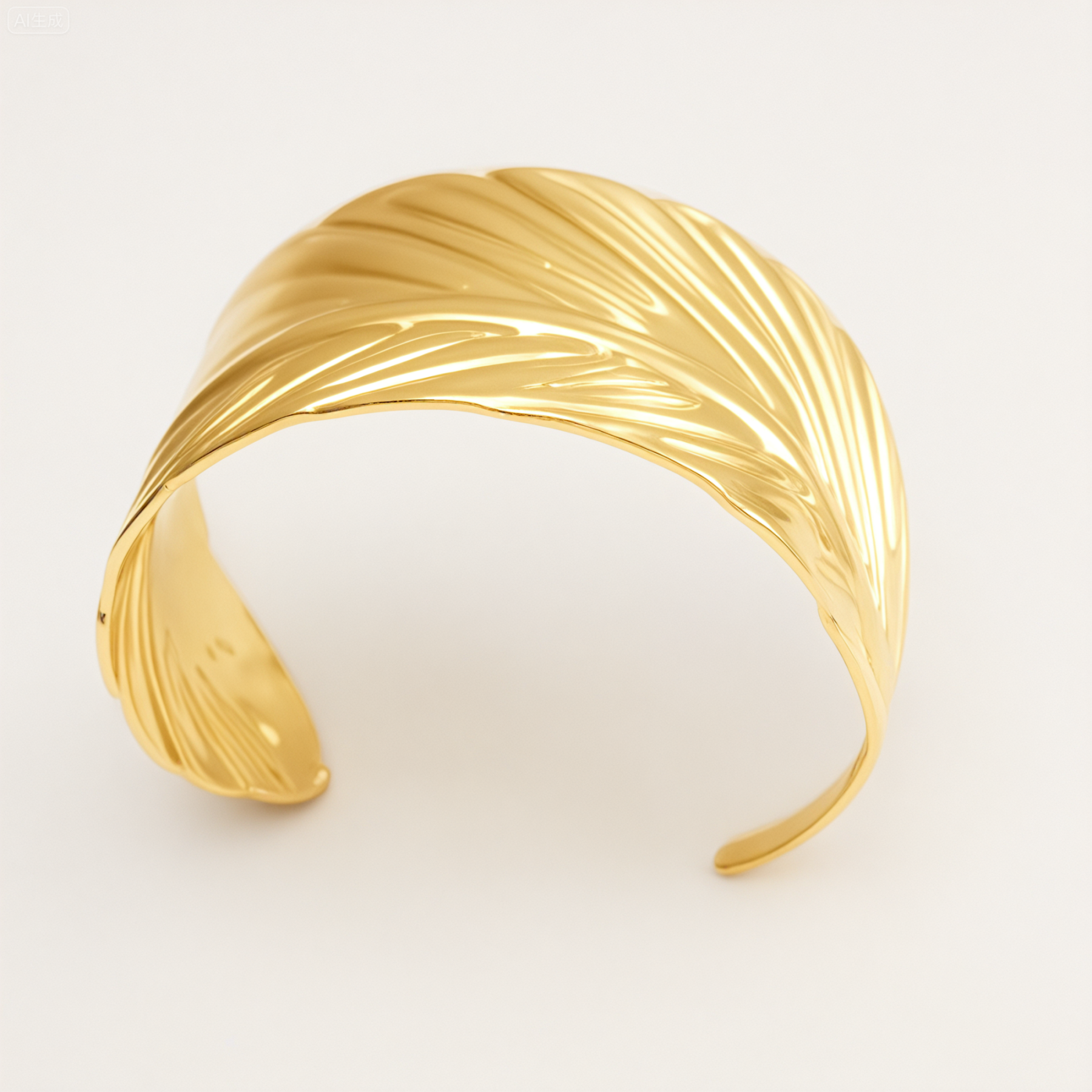 Chic Feather Cuff Bracelet 18K Gold Plated 316L Steel Waterproof | DZE0834-JinBaoJewerly