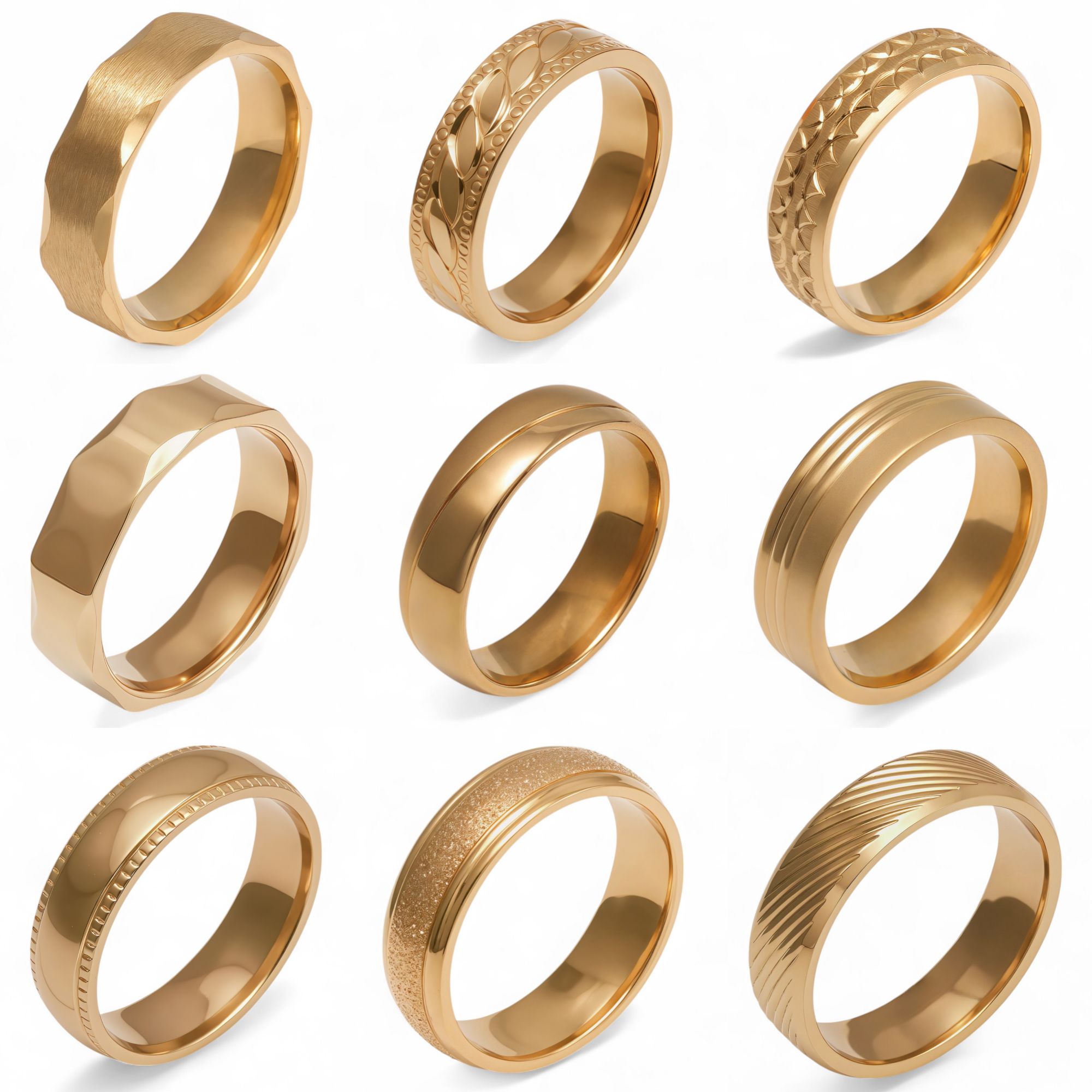 24K Gold-Plating Stainless Steel Retro Pattern Men's Waterproof Ring  6MM-JinBaoJewerly