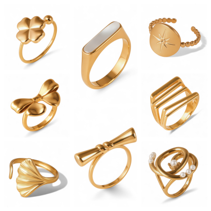 24K Gold-Plating Stainless Steel Adjustable Open Fashion Retro Women's Waterproof Ring-JinBaoJewerly