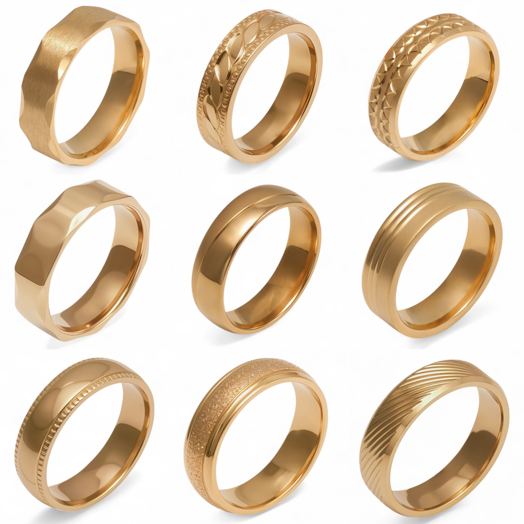 24K Gold-Plating Stainless Steel Retro Pattern Men's Waterproof Ring  6MM-JinBaoJewerly