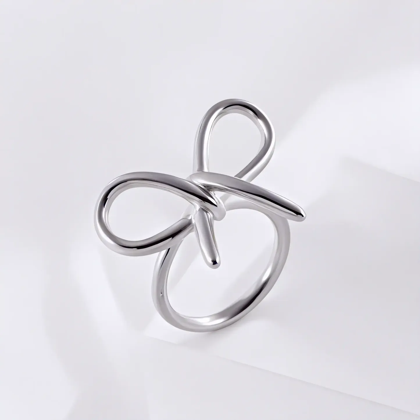 Simple Bow Hollow Stainless Steel Women's Waterproof Ring | N00657-JinBaoJewerly