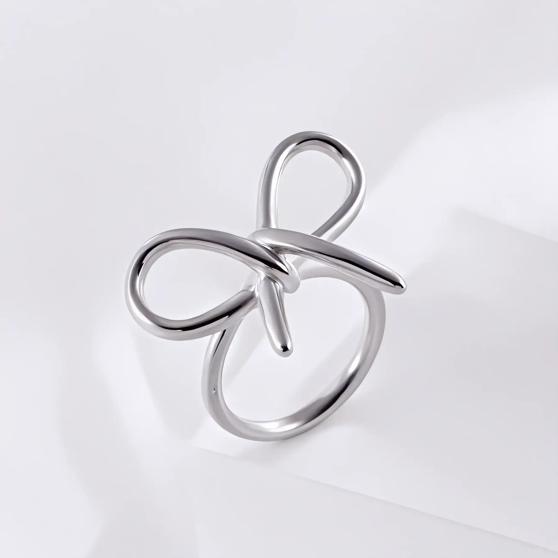 Simple Bow Hollow Stainless Steel Women's Waterproof Ring | N00657-JinBaoJewerly
