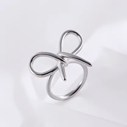Simple Bow Hollow Stainless Steel Women's Waterproof Ring | N00657-JinBaoJewerly