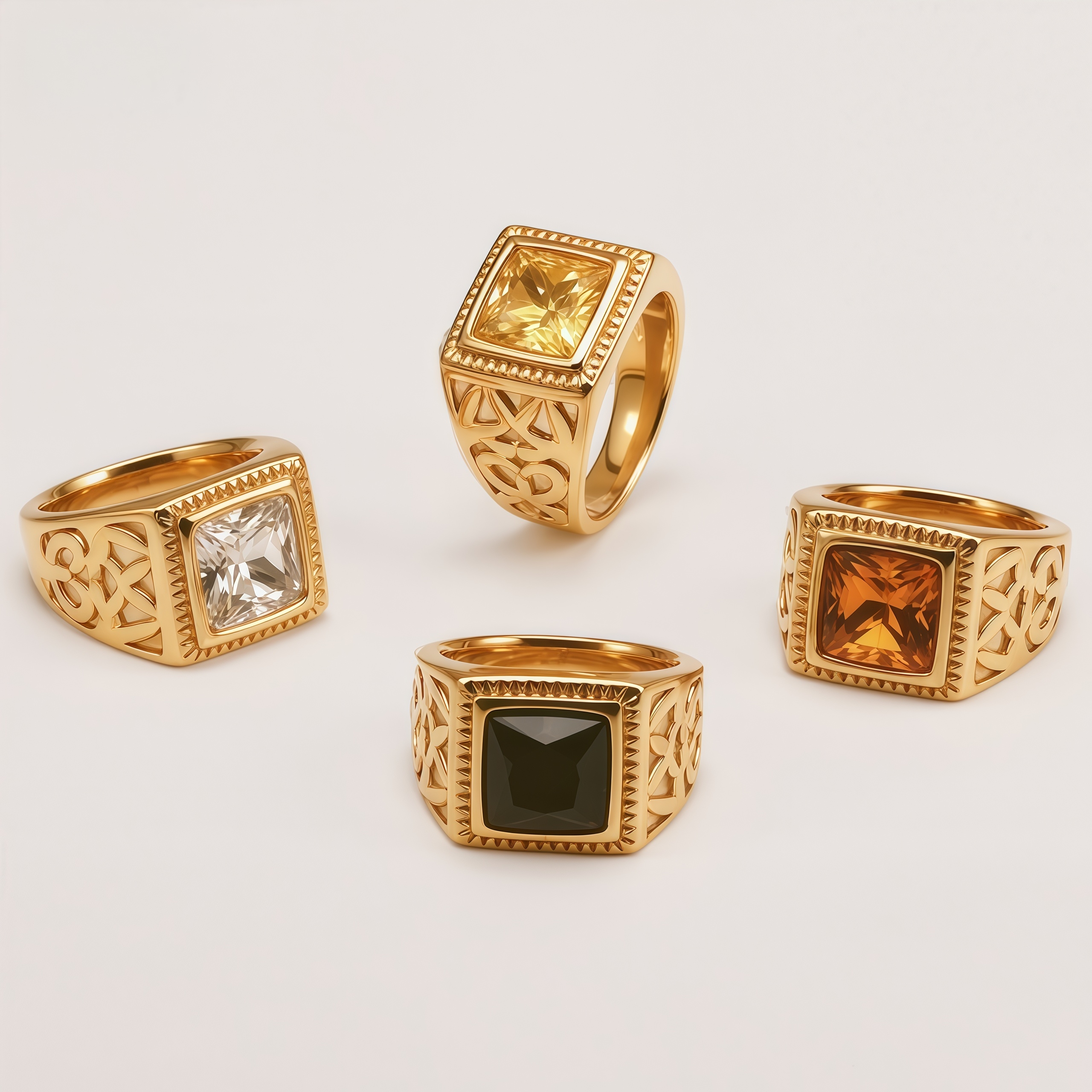 Men's Square Cut Cubic Zirconia Vintage Pattern Ring | BL977J