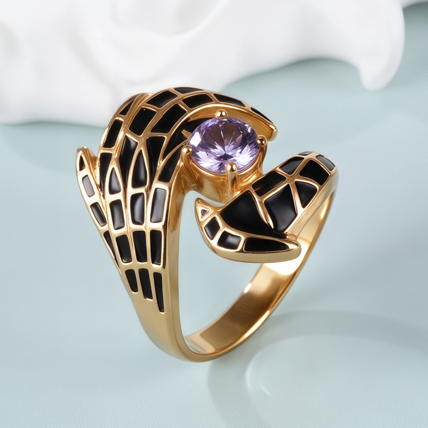 Creative Gemstone and Black Enamel Stainless Steel Women's Ring丨C-309-JinBaoJewerly