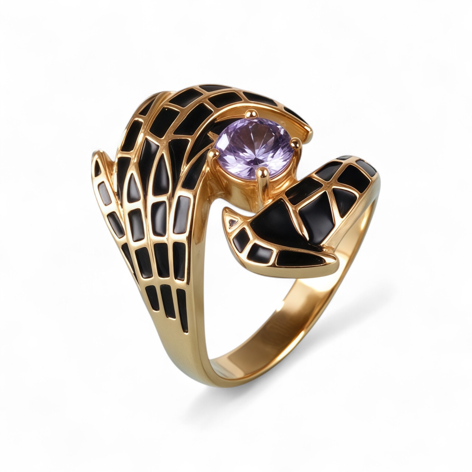 Creative Gemstone and Black Enamel Stainless Steel Women's Ring丨C-309-JinBaoJewerly