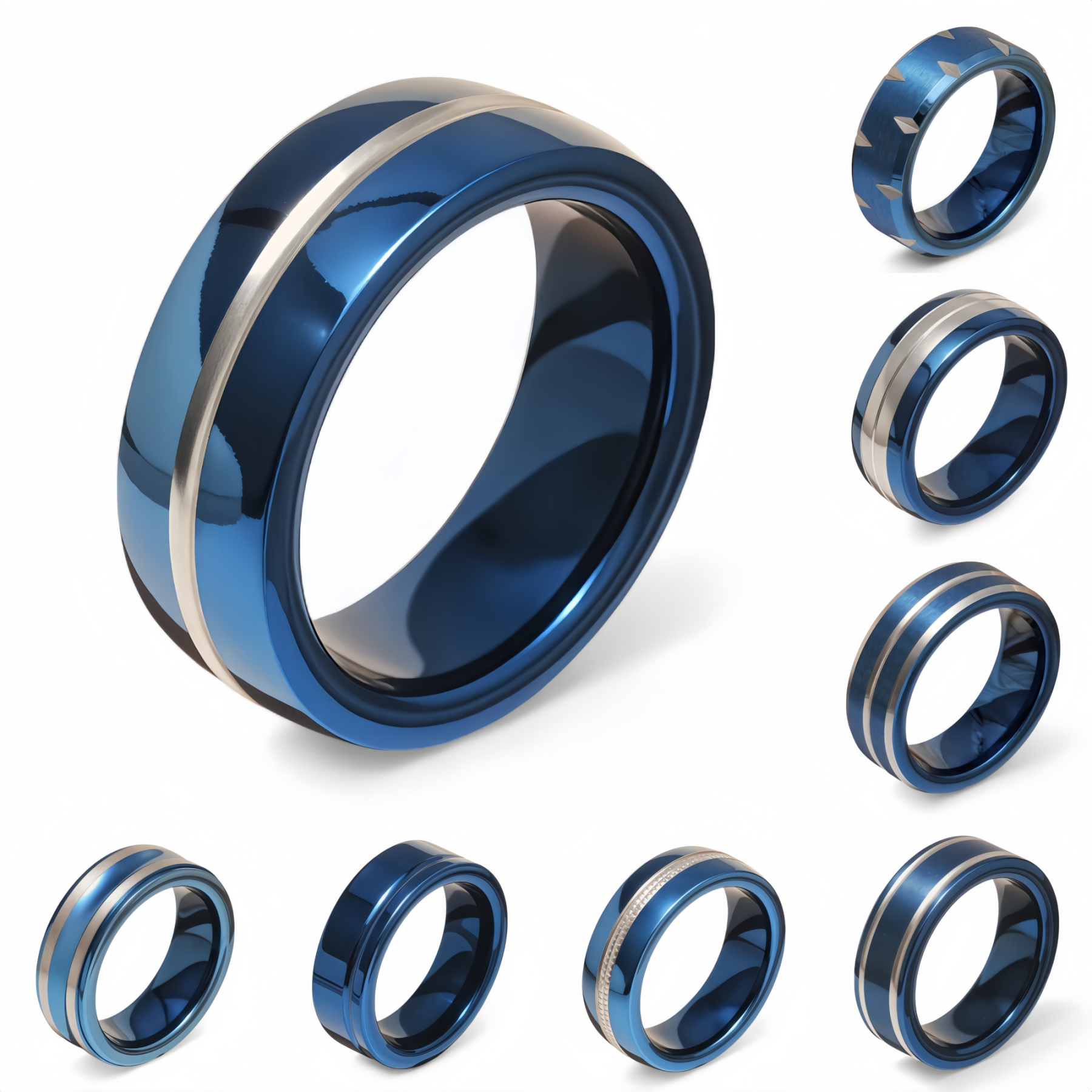 Stainless Steel Stylish Dual-tone Design Fashion Blue Men's Waterproof Ring-JinBaoJewerly