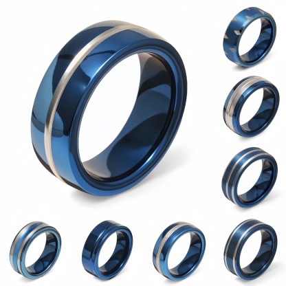 Stainless Steel Stylish Dual-tone Design Fashion Blue Men's Waterproof Ring-JinBaoJewerly