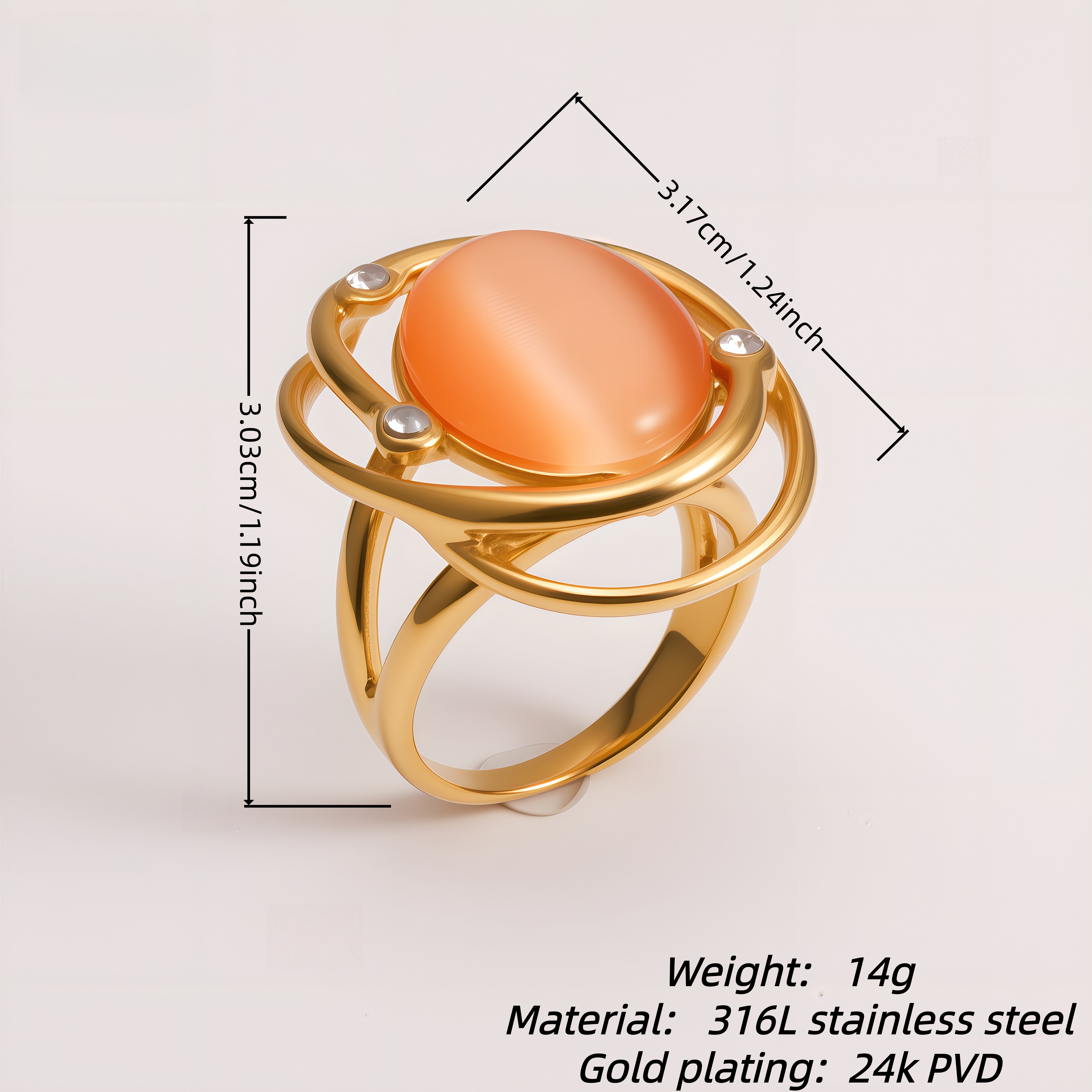 Bold Stainless Steel Color Gemstone Ring Classic Fashion for Women | G004598