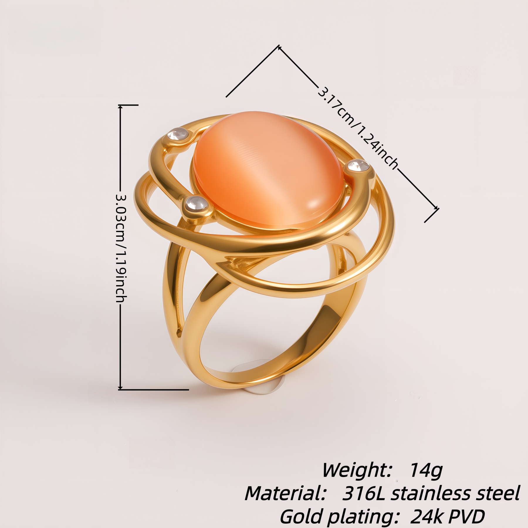 Bold Stainless Steel Color Gemstone Ring Classic Fashion for Women | G004598