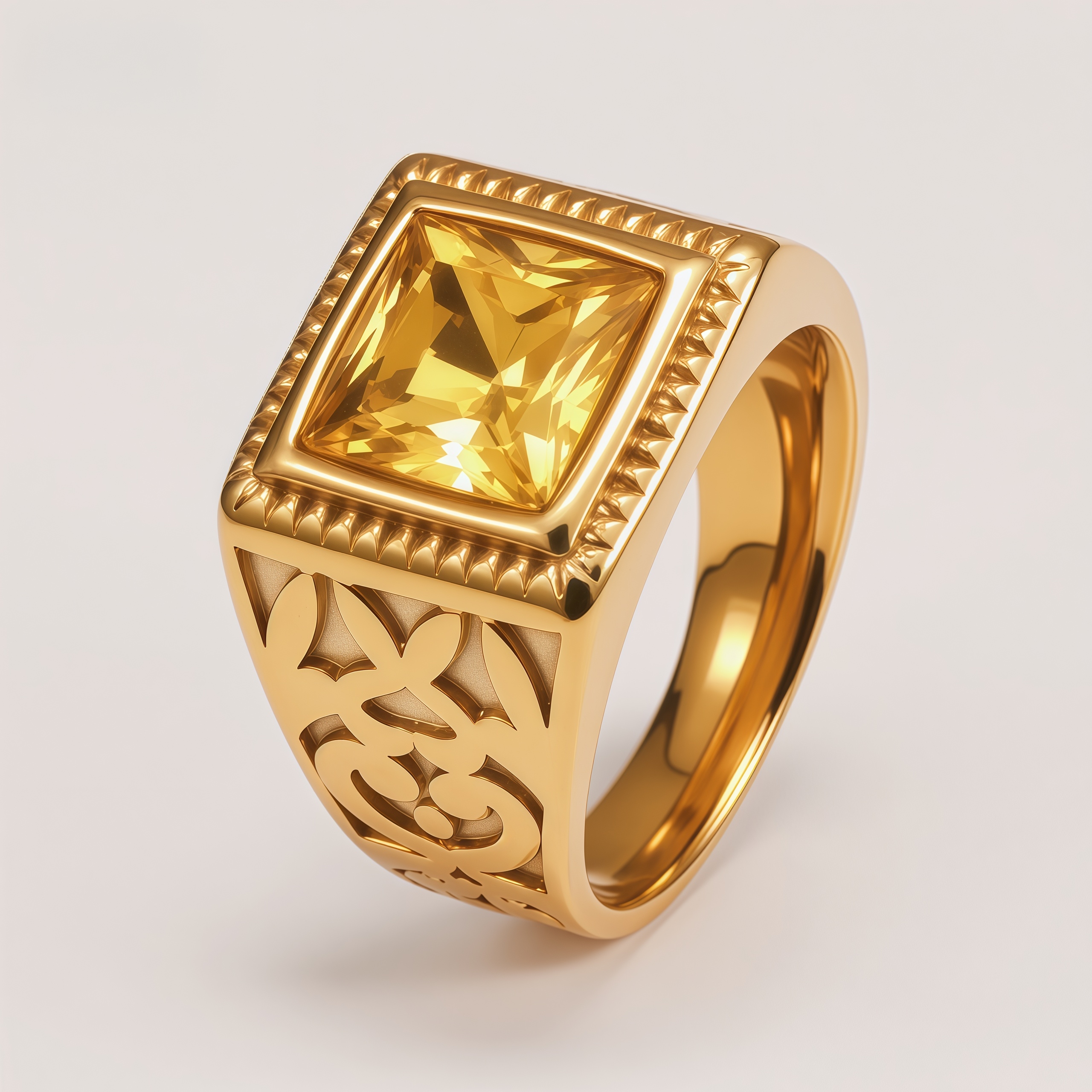 Men's Square Cut Cubic Zirconia Vintage Pattern Ring | BL977J