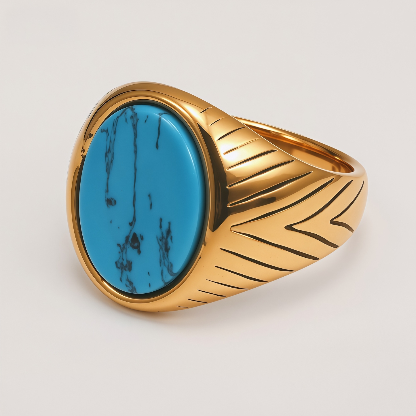 Men's Natural Veined Turquoise Inlaid Engraved Ring