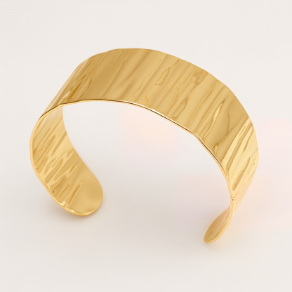 Unique Textured Cuff Bracelet 18K Gold Plated 316L Stainless Steel Waterproof | DZE0835-JinBaoJewerly