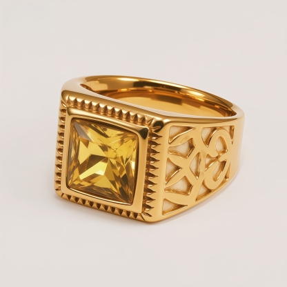 Men's Square Cut Cubic Zirconia Vintage Pattern Ring | BL977J