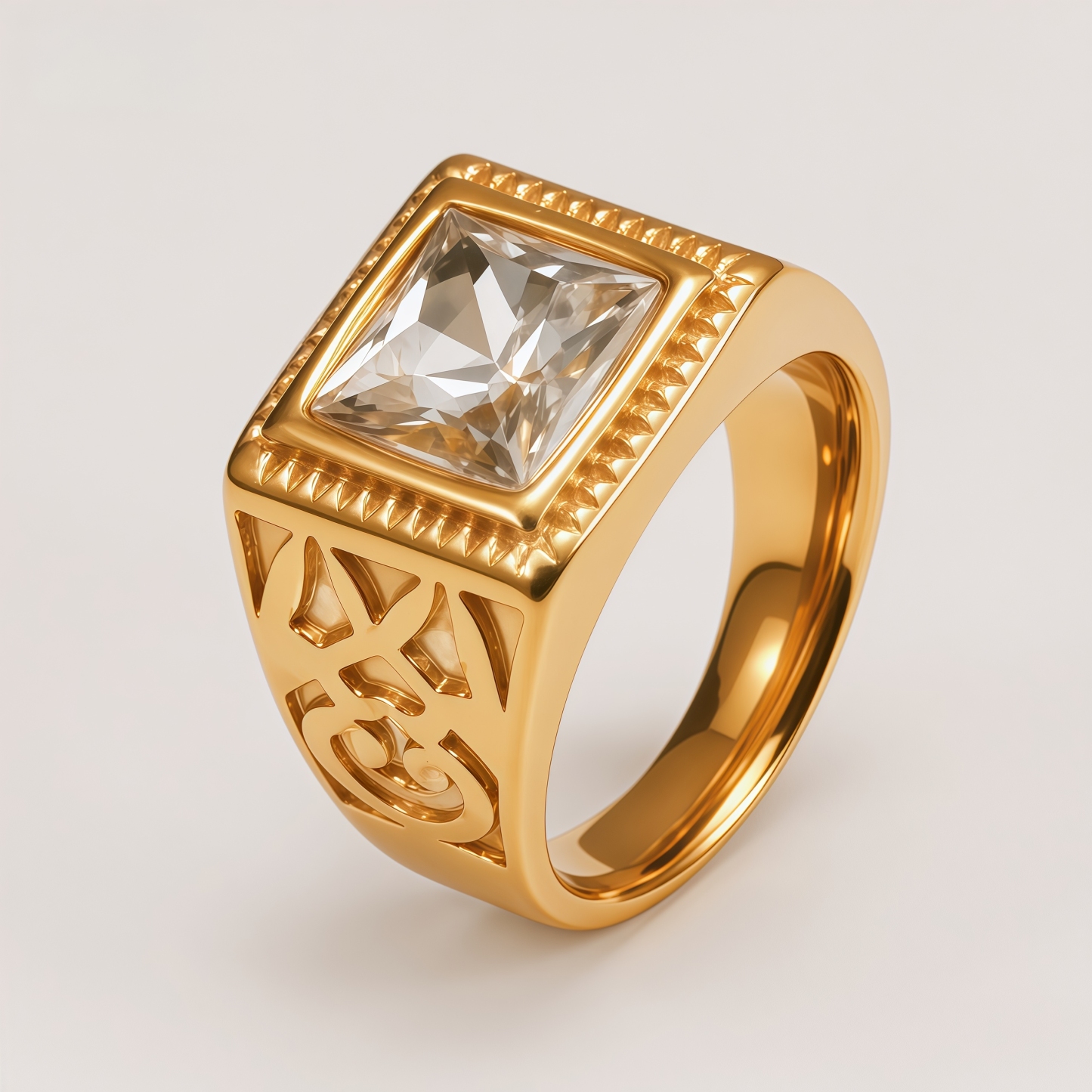 Men's Square Cut Cubic Zirconia Vintage Pattern Ring | BL977J