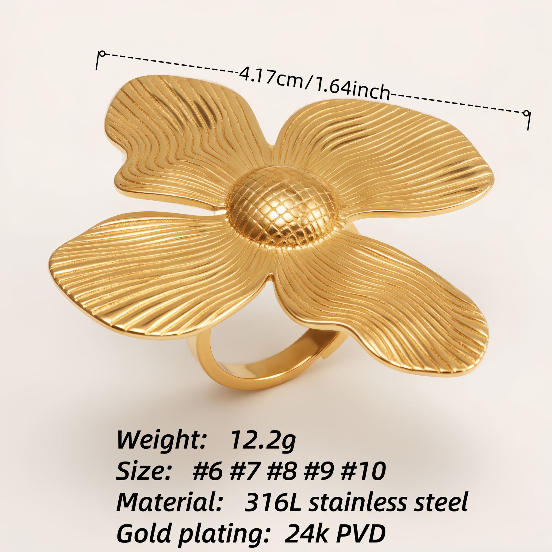 Exaggerated Gold Flower Ring, Fashionable and Unique Women's Ring | G006211J-JinBaoJewerly