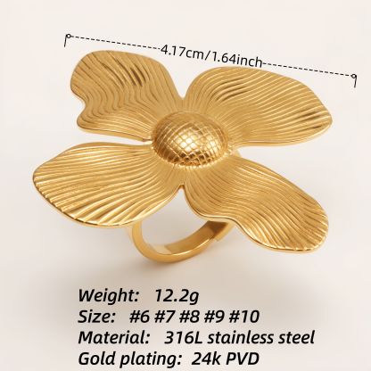 Exaggerated Gold Flower Ring, Fashionable and Unique Women's Ring | G006211J-JinBaoJewerly