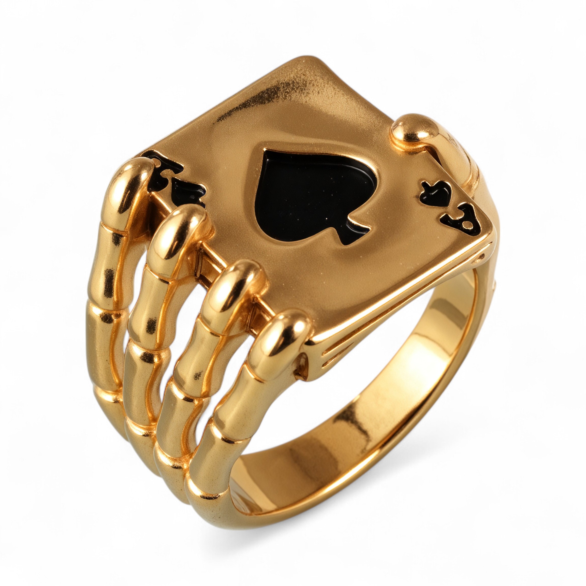 Fashionable Unique Skull Holding Playing Cards Stainless Steel Men's Ring丨G003770-JinBaoJewerly