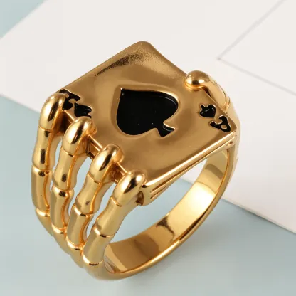 Fashionable Unique Skull Holding Playing Cards Stainless Steel Men's Ring丨G003770-JinBaoJewerly