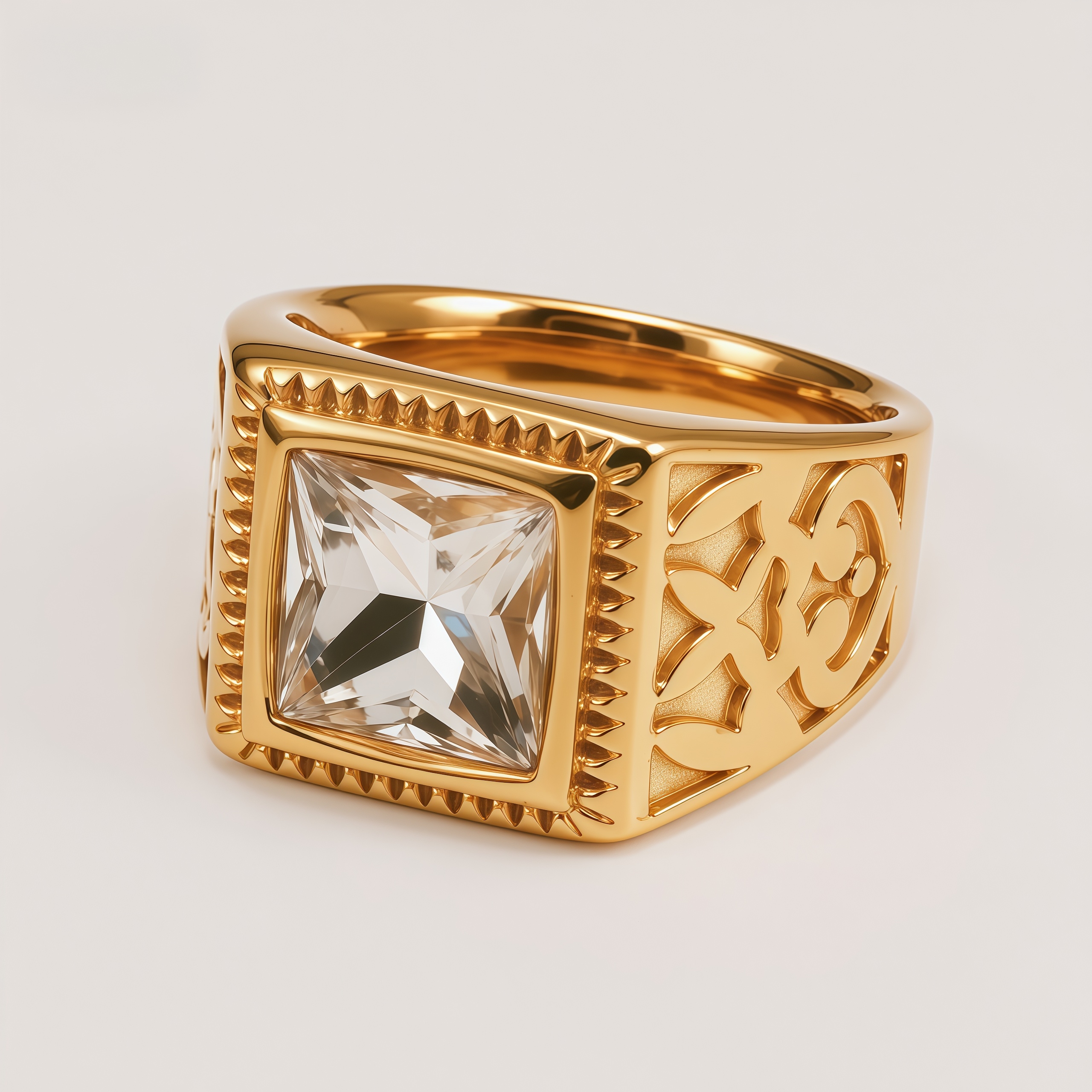 Men's Square Cut Cubic Zirconia Vintage Pattern Ring | BL977J