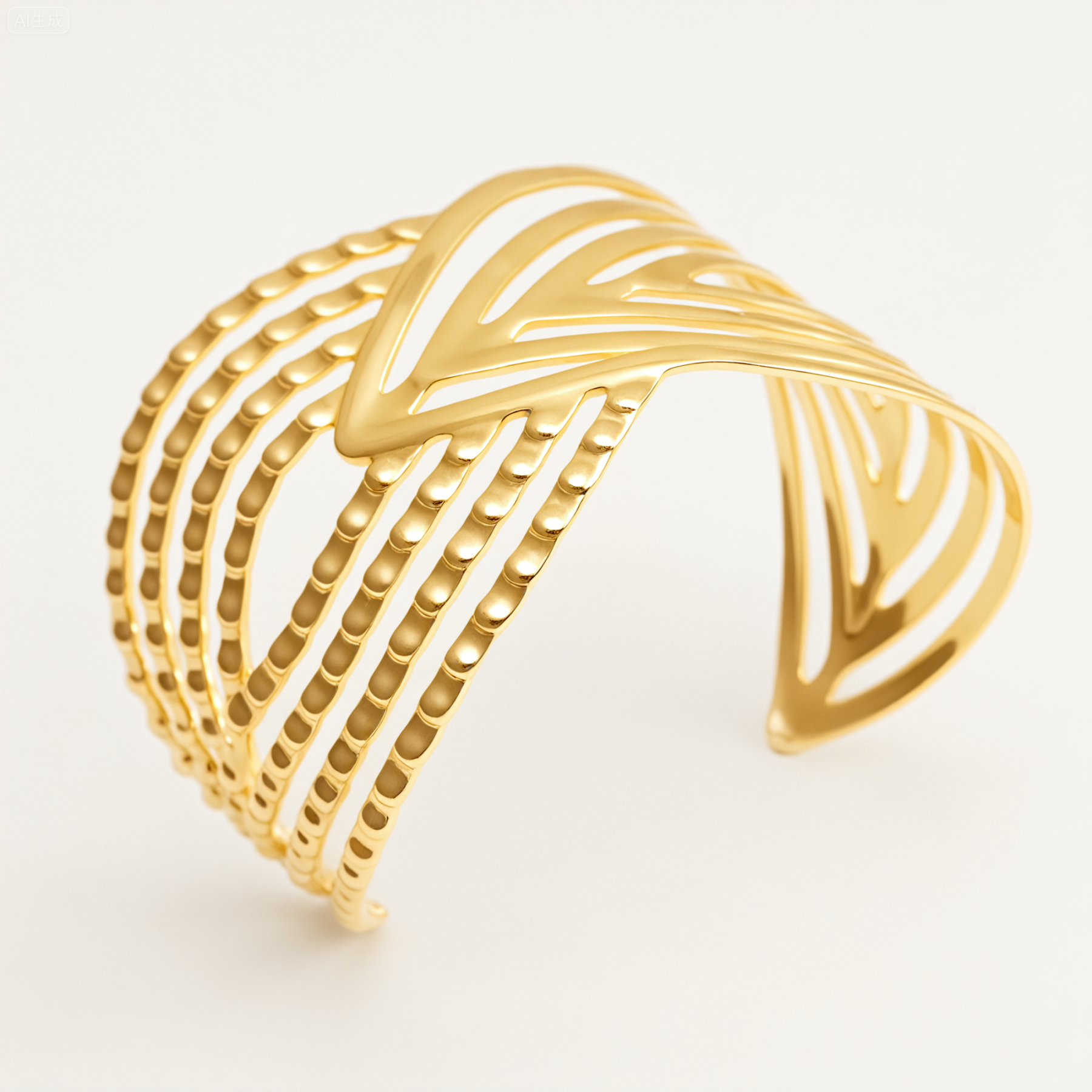 Exquisite 18K Gold Plated 316L Stainless Steel Hollow Cuff Bracelet Waterproof | DZE0837-JinBaoJewerly