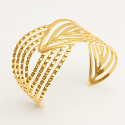 Exquisite 18K Gold Plated 316L Stainless Steel Hollow Cuff Bracelet Waterproof | DZE0837-JinBaoJewerly
