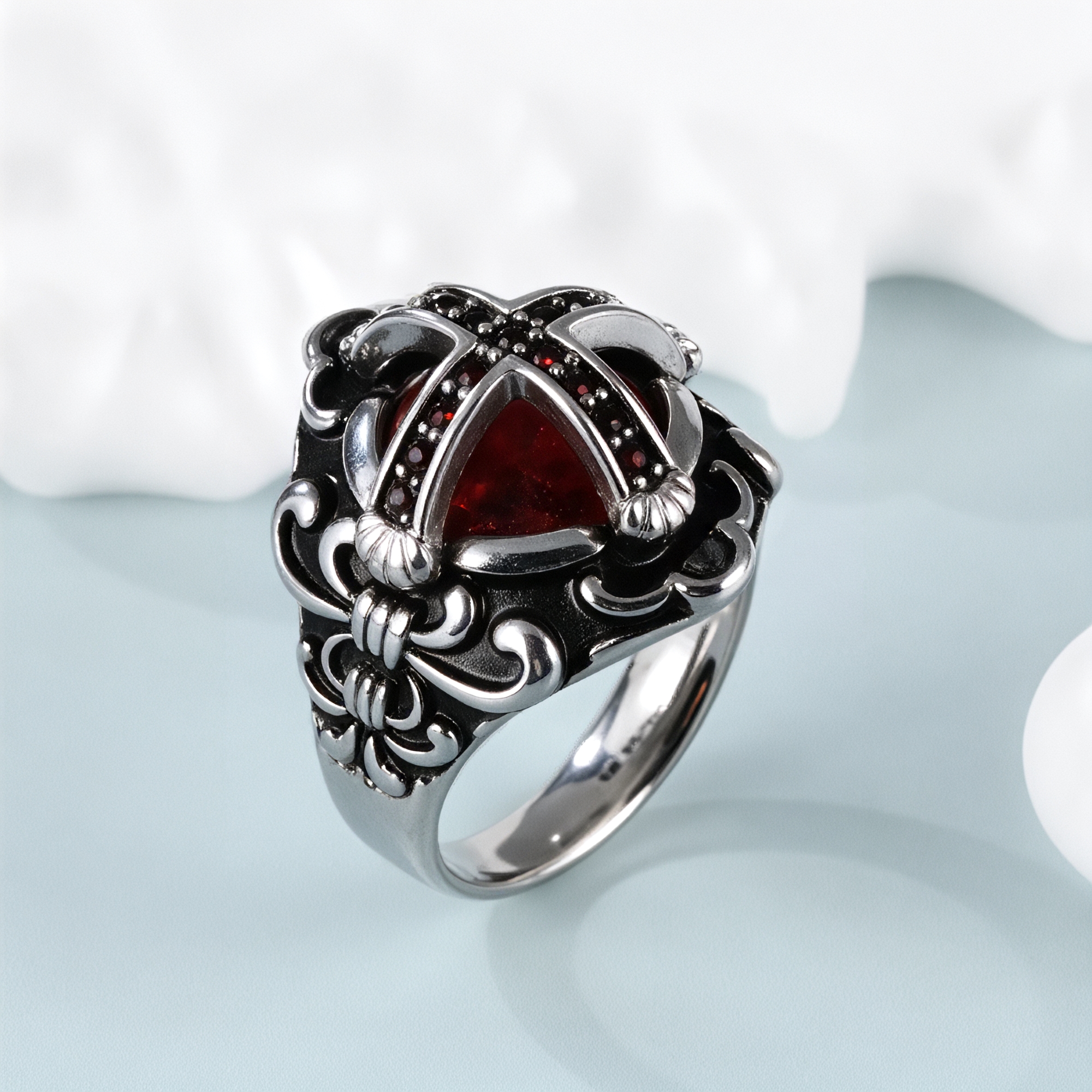 Cross-Set Ruby ​​Stainless Steel Men's Ring丨C-308-JinBaoJewerly