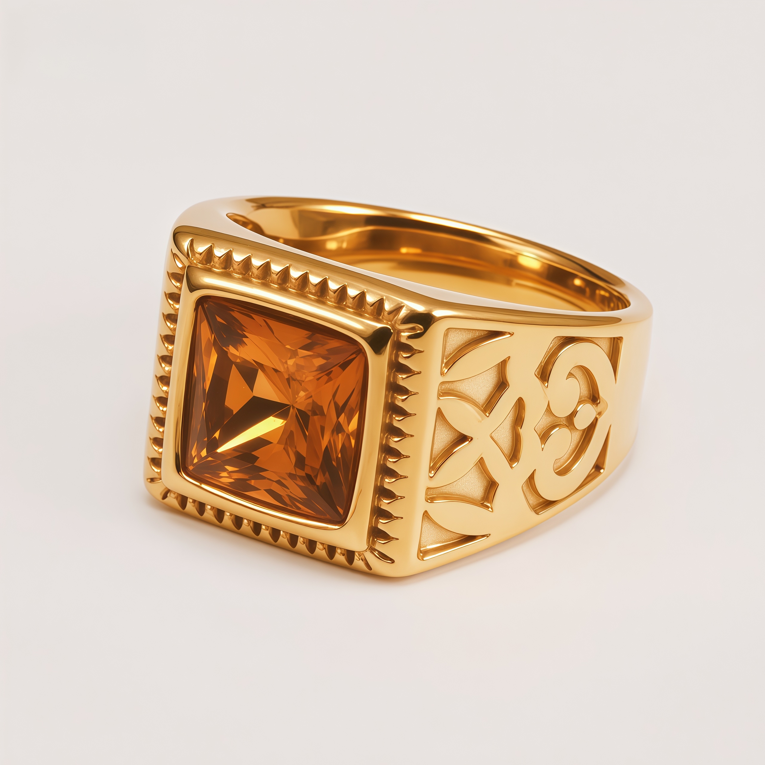 Men's Square Cut Cubic Zirconia Vintage Pattern Ring | BL977J