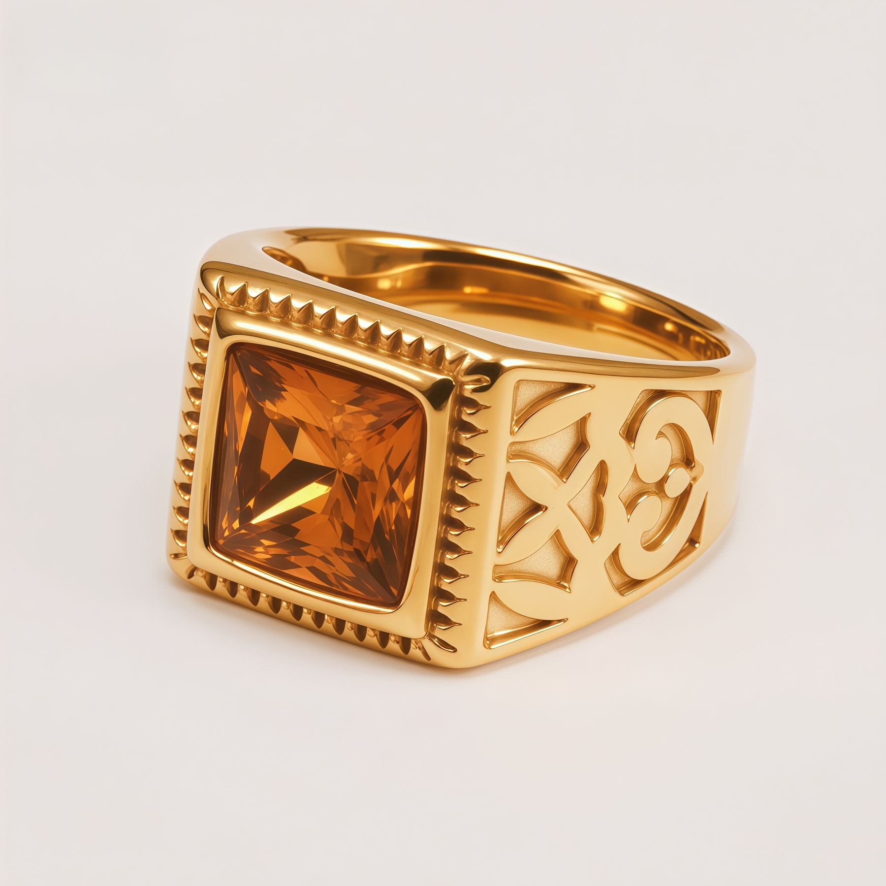 Men's Square Cut Cubic Zirconia Vintage Pattern Ring | BL977J