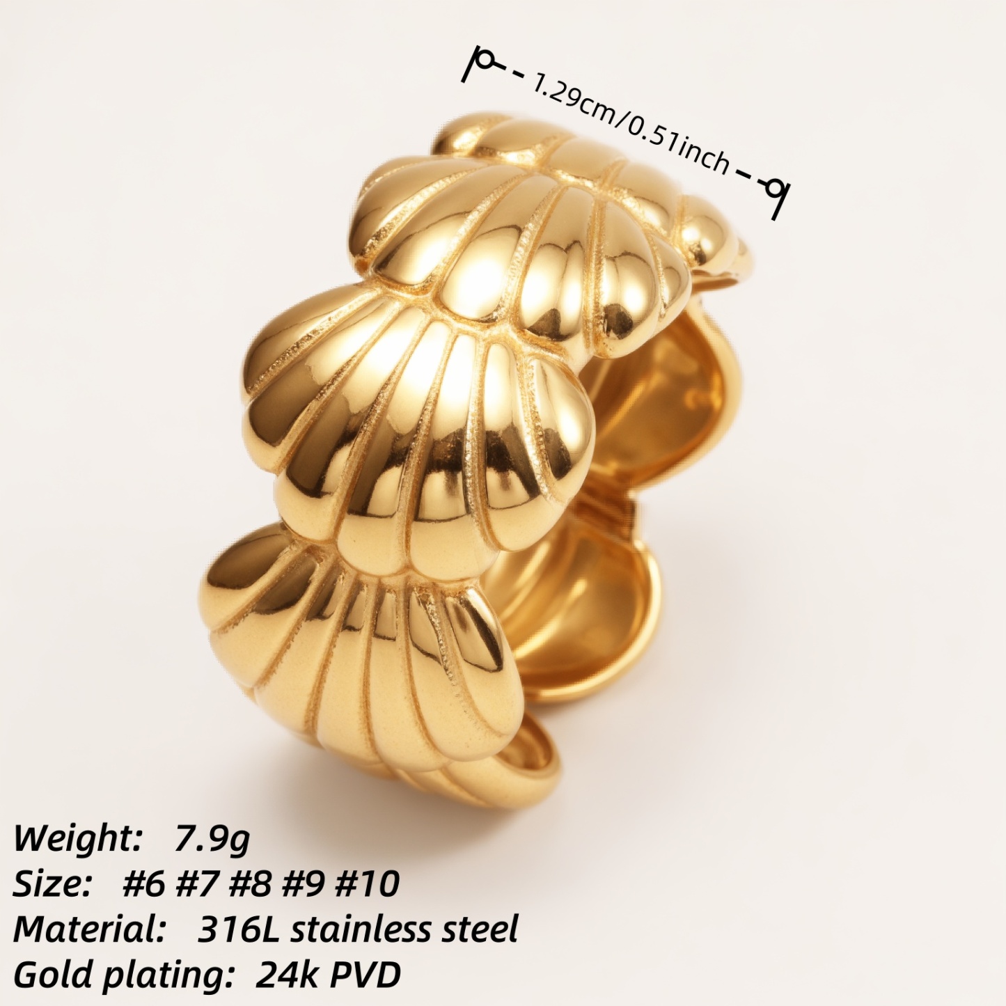 Women's Shell - Shaped Gold Ring, Trendy and Versatile Style | G005032J-JinBaoJewerly