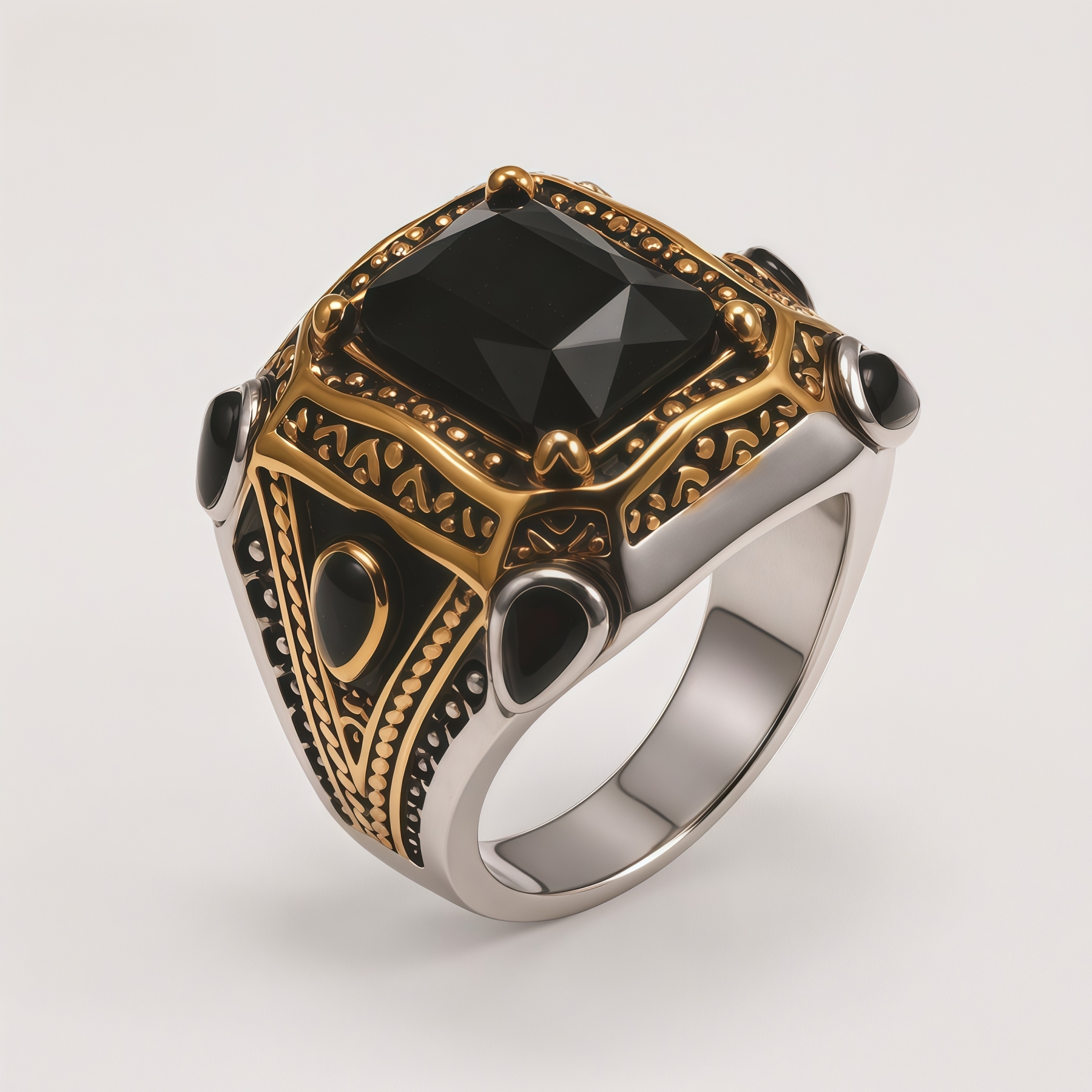 Classic Striped Stainless Steel Gemstone Ring Men's Ring | K00761-JinBaoJewerly