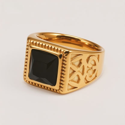 Men's Square Cut Cubic Zirconia Vintage Pattern Ring | BL977J