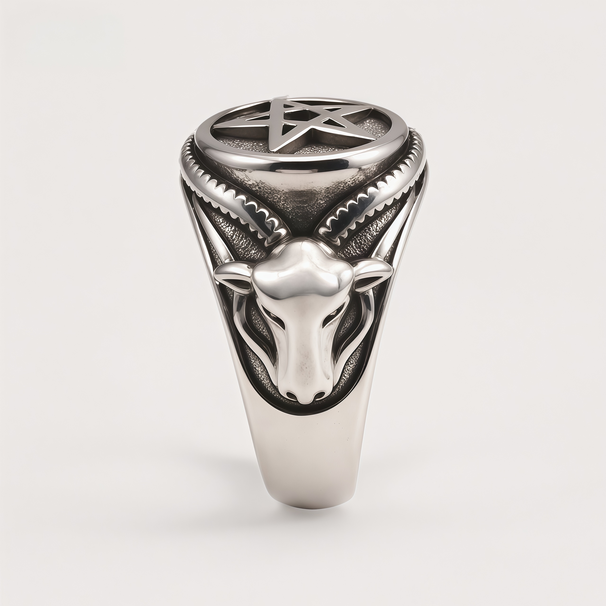 Men's Stainless Steel Dark Goat Horn & Pentagram Retro Punk Ring