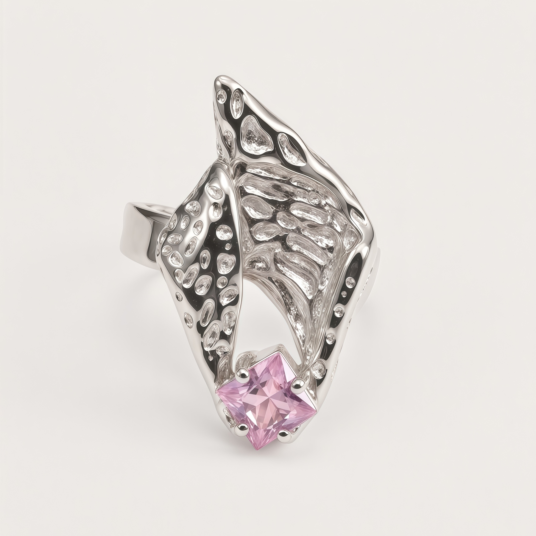 Vintage Stainless Steel Pink Crystal Irregular Ring for Women | G005764