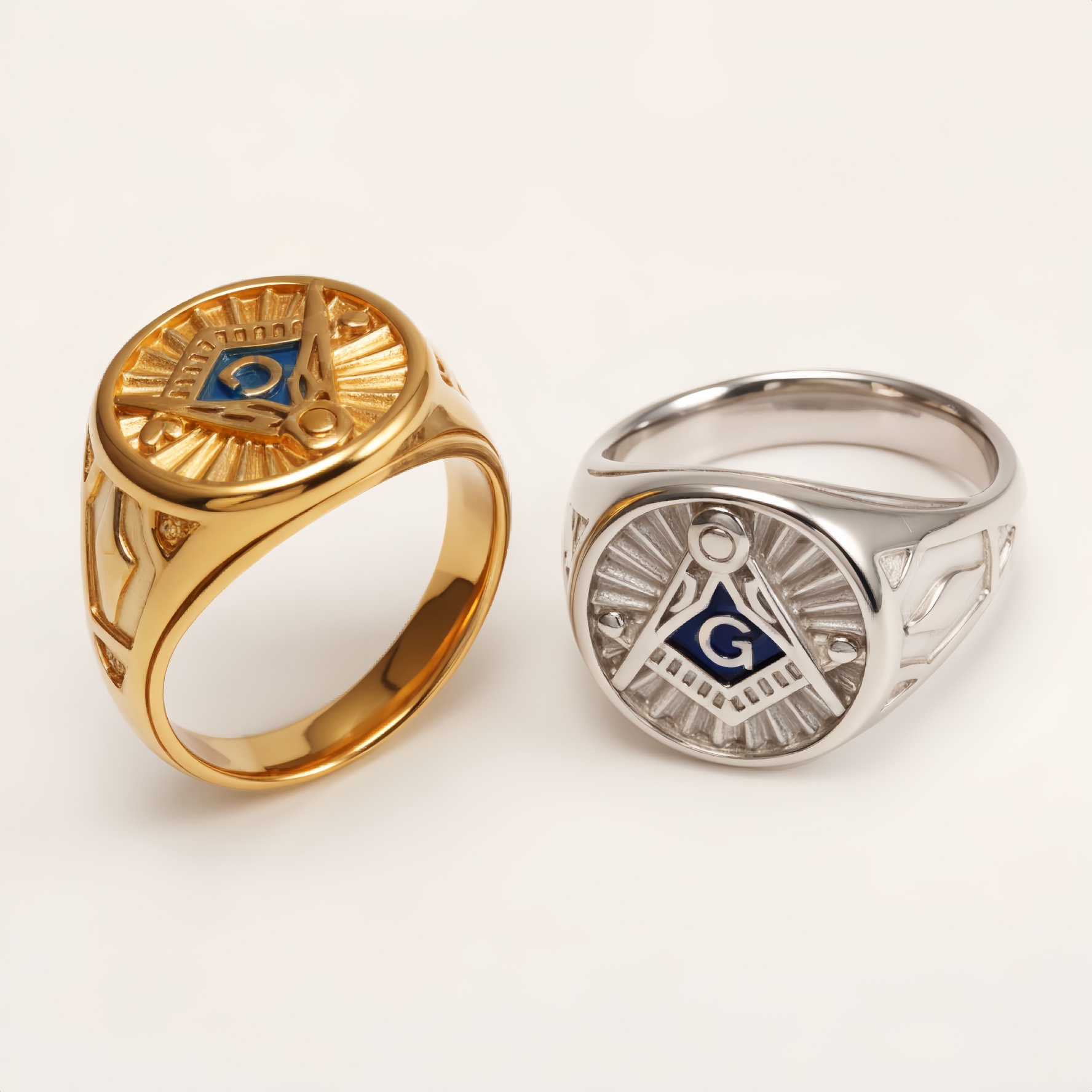 Stainless Steel Masonic Symbol Ring - Retro Cultural Trendy Ring | DZ1657-JinBaoJewerly