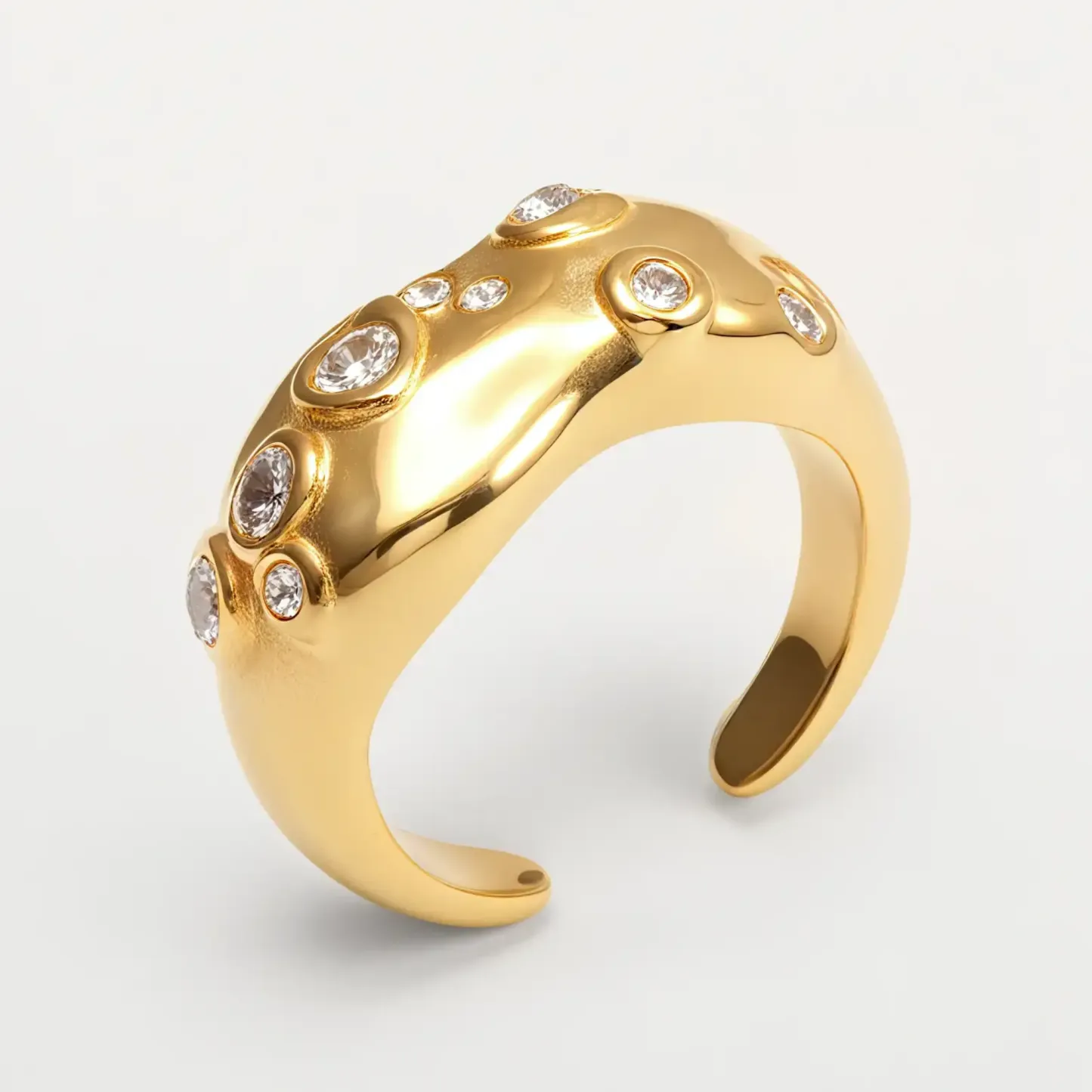 Creative Irregular Wave Inlaid Diamond Stainless Steel Unisex Ring丨WF-771-JinBaoJewerly