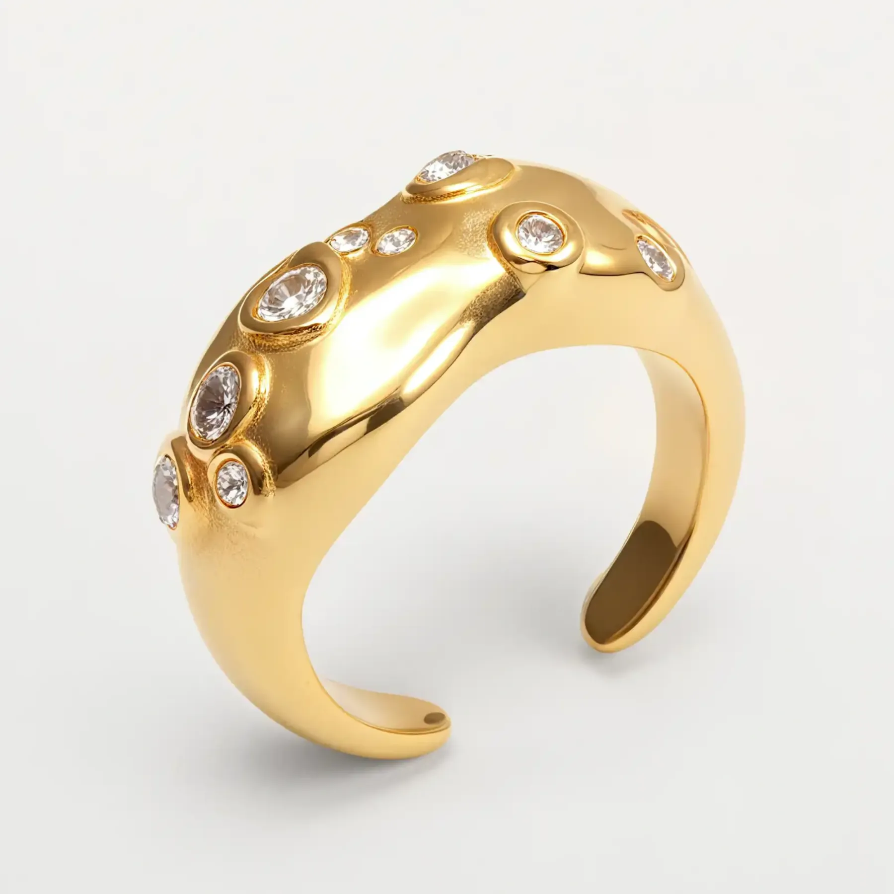 Creative Irregular Wave Inlaid Diamond Stainless Steel Unisex Ring丨WF-771-JinBaoJewerly