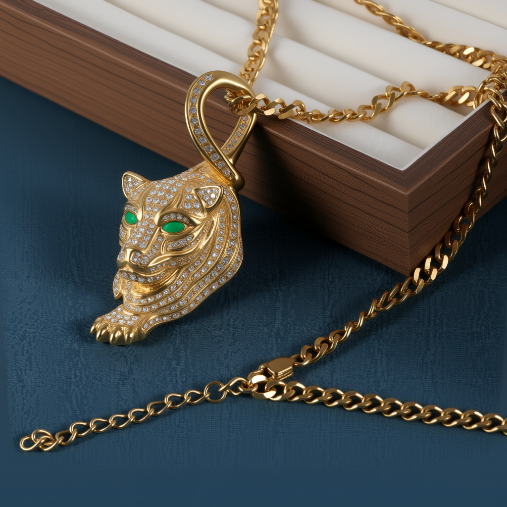 Dominant Leopard Head Full Diamond Hip Hop Men's Stainless Steel Necklace丨JSLH1010-JinBaoJewerly