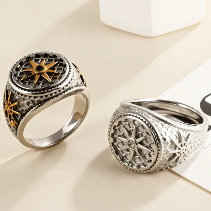 Mens Vintage Stainless Steel Compass Ring Retro Nautical Jewelry | G002130-JinBaoJewerly