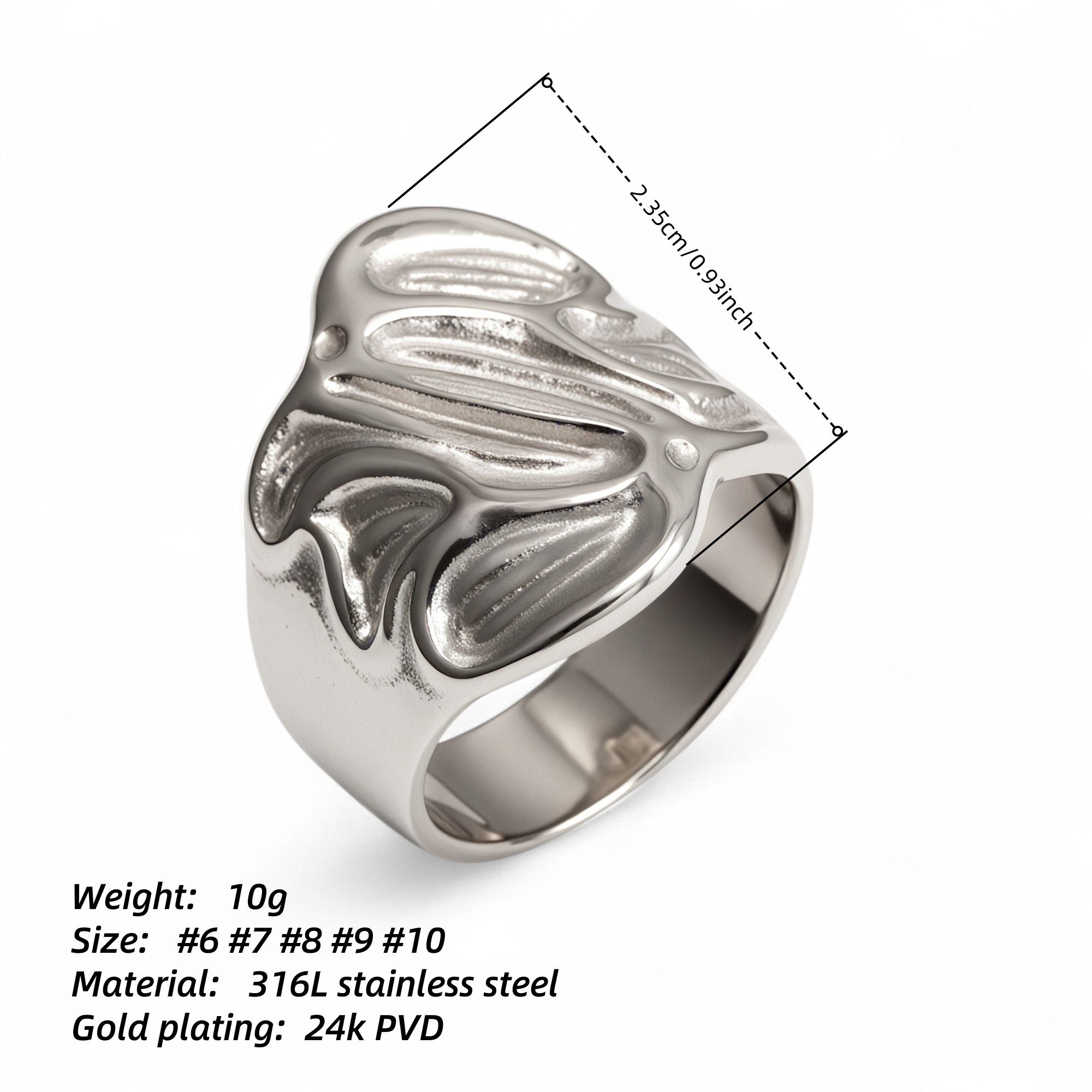 Women's Stainless Steel Textured Ring丨G004885-JinBaoJewerly