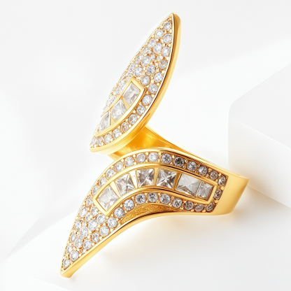 Luxurious Crystal Ring Curved Geometric Golden Style for Women | DZ1543-JinBaoJewerly