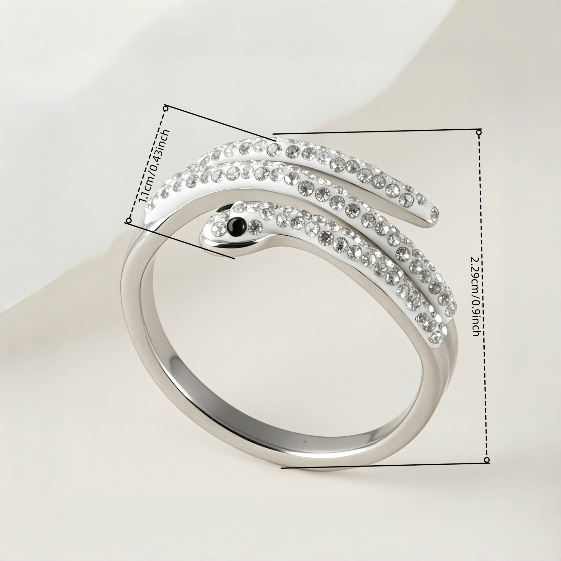 Stylish Diamond-Inlaid Snake-Shaped Silver Stainless Steel Women's Ring丨IBH-47-JinBaoJewerly