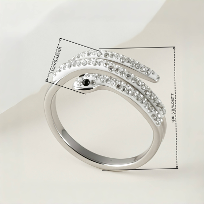 Stylish Diamond-Inlaid Snake-Shaped Silver Stainless Steel Women's Ring丨IBH-47-JinBaoJewerly