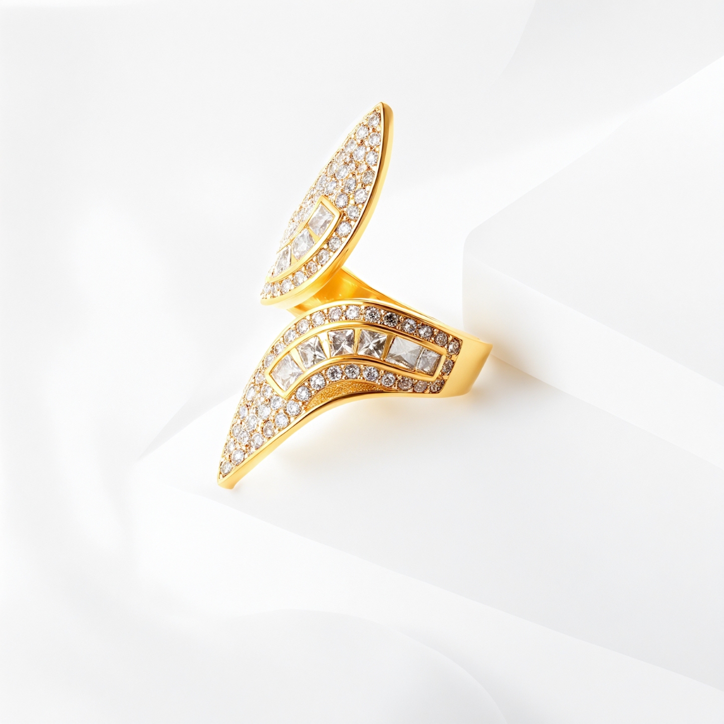 Luxurious Crystal Ring Curved Geometric Golden Style for Women | DZ1543-JinBaoJewerly