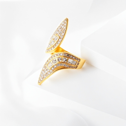 Luxurious Crystal Ring Curved Geometric Golden Style for Women | DZ1543-JinBaoJewerly