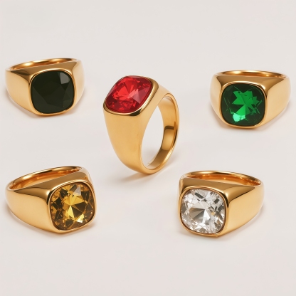 Men's Gold-Plated Cubic Zirconia Stainless Steel Ring | K0075J